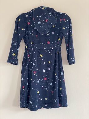 Lands' End Navy Star-Print Hooded Fleece Robe Kids Size 6